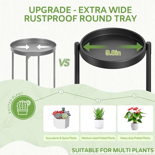 Image of iDavosic.ly 5 Tier Large Plant Stand with Garden Tools, Tiered Corner Metal Indoor Outdoor Flower Display Holder Shelf with 10 Inch Wide Tray, Folding Tall Rack for Patio Porch Living Room, Black