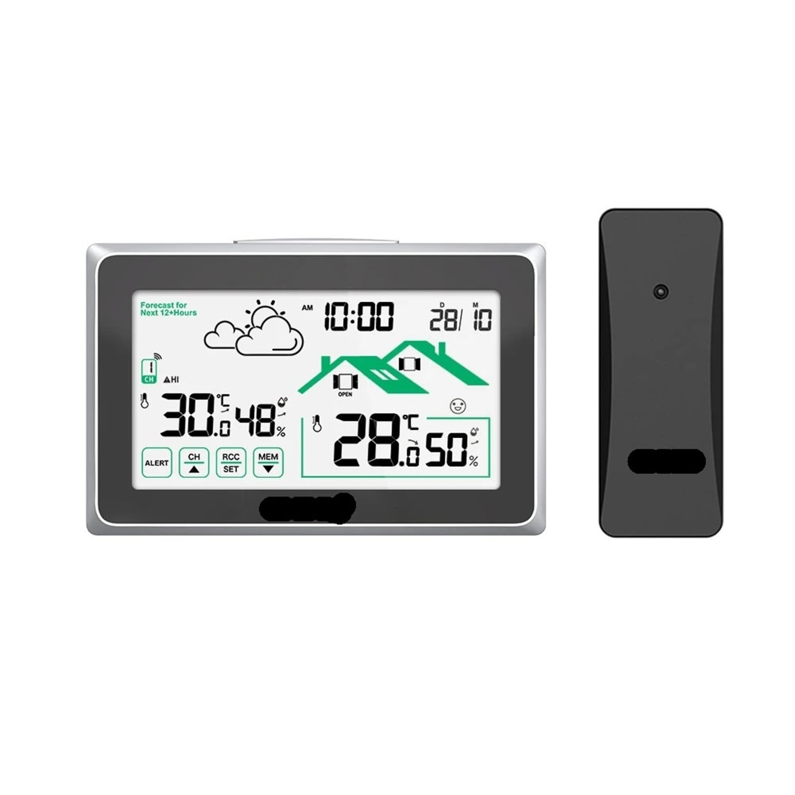 LADFRTYU Atomic Digital Wall Clock Wireless Weather Station Digital DCF Radio-Controlled Wall Clock In/Outdoor Thermometer Hygrometer Trend Forecast Sensor(Red)