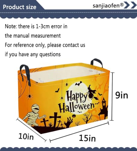 Image of Sanjiaofeng Rectangular Kids Basket Halloween Spooky Storage Bins,Gloomy Storage Basket with Handles.Clothers,Books,Kid's Gifts Bins.Halloween Party Baskets(Moon Halloweens‌)
