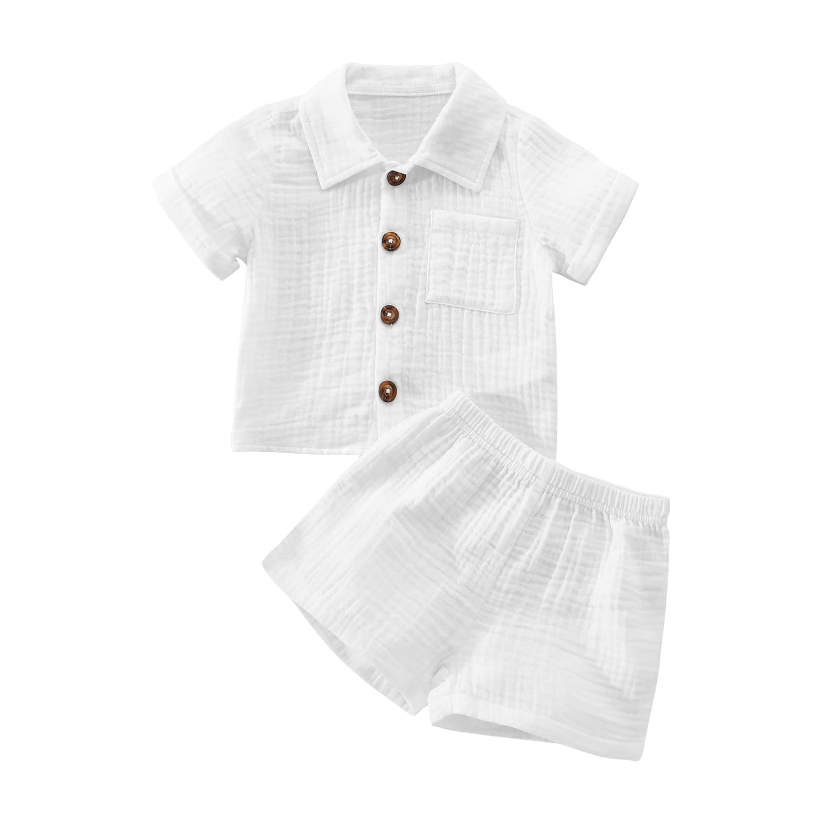SHIBAOZI Toddler Baby Boys Clothes Set Button-down Shirt Tops + Cotton Linen Shorts Summer Outfit 2PCS with Pockets (Pure White, 2-3T)