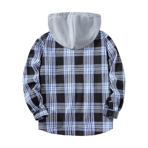 Men Flannel Hooded Shirt Casual Button Down Blouse Plaid Long Sleeve Hoodie - image 5