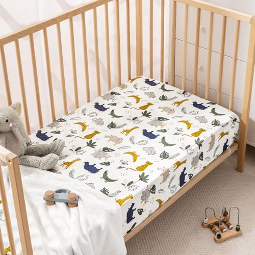 Image of PHF Soft Crib Sheet Fitted, 2 Pack Baby Sheets for Boys Girls, 28x52x9 in Fits Standard Crib and Toddler Mattresses, Silky Comfy Breathable Polyester Baby Mattress Sheets, Forest & Animal