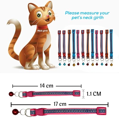 Image of Emily Pets Cute Cat Collar for Girl Boy, Colorful Breakaway Cat Collars with Bell, Adjustable Printed Nylon woth Safety Buckles Kitten Collar (Color May Vsry)