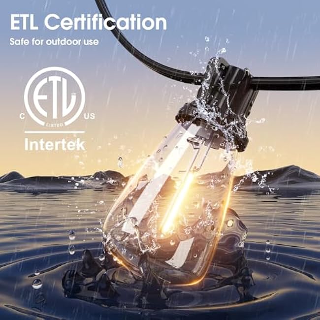 KYY 100FT Outdoor String Lights Waterproof LED Patio Lights with Shatterproof 32(2 Spares) Edison ST38 Bulb Durable Dimmable Hanging for Outside Garden Porch Deck Bistro Backyard Events