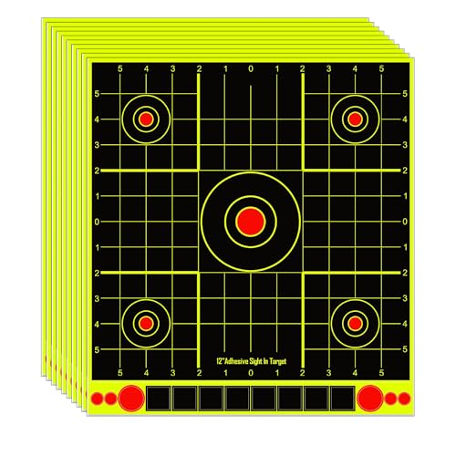 12x12 Inch Splatter Shooting Target Stickers Adhesive Fluorescent Yellow Bullseye Sight-in Targets for Shooting Range Bright Splatter Effect for Rifles Handguns Airsoft Pellet BB Guns Training (10pcs)