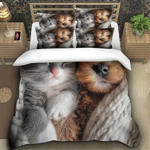 Housse de couette chaton mignon parure lit douceur 3D pour enfant