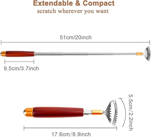 Miniatura 10 de Aznrszy Rascador de espalda para mujeres y hombres, extensible con rodillo de masaje, mango de madera largo de 24 pulgadas, rastrillo de acero,