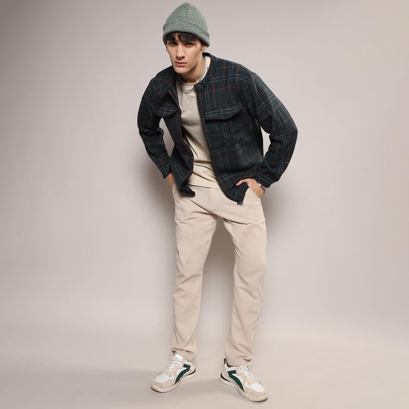 Image of CAHOOT Men's Zip-Front Jacket With Fleece Detail For Casual Wear | Long Sleeve | High Neck | Zipper Closure | Suede Jacket Crafted With Comfort Fit For Everyday Wear