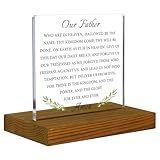 The Lords Prayer Religious Sign, Our Father Who Art In Heaven Sign, Christian Sign, Scripture Sign, Inspirational Plaque, Acrylic Desk Decor Sign with Wood Stand - FSA074