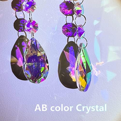 25pcs 50mm AB Crystal Teardrop Chandelier Prisms Rainbow Sucatcher Pendants Hanging Drop with Glass Octagon Beads Replacement Parts