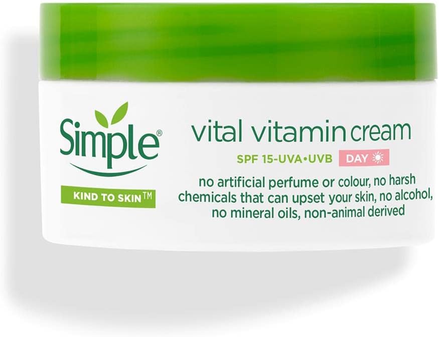 Simple Day Face Cream SPF 15, 50 ml, Vital Vitamin, Restore Hydration, Moisturizer, Non-oily feel, For Dehydrated, Dry or Sensitive Skin