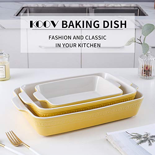 Koov Bakeware Set, Ceramic Baking Dish Set, Rectangular Casserole Dish Set, Baking Pans Set, Lasagna Pans For Cooking, Cake Dinner, Kitchen, 9 X 13 Inches, 3-Piece (Yellow) #TOP1