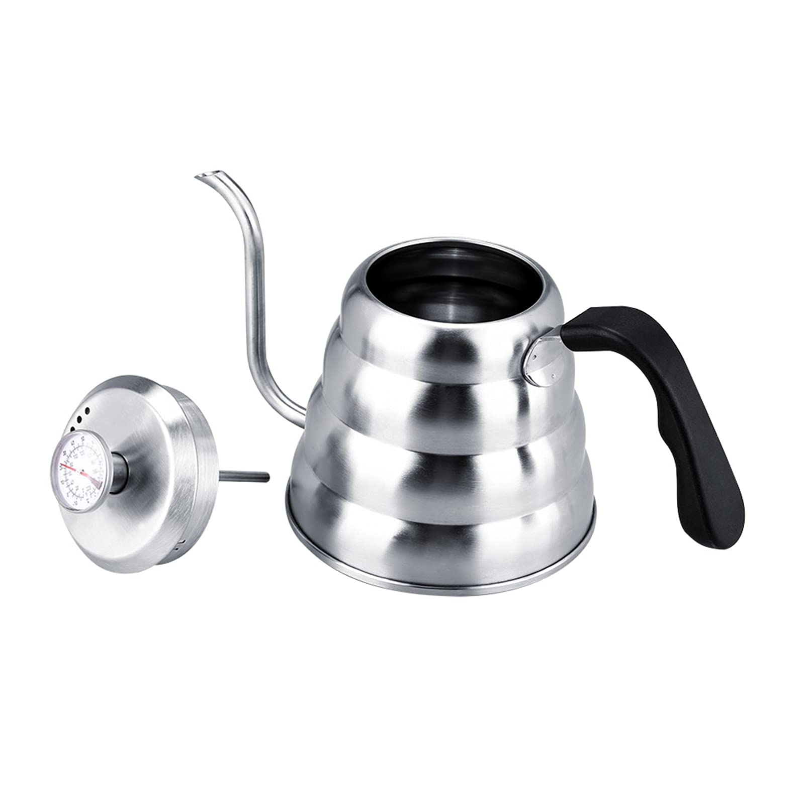 Tyenaza Bollitore per caffè, bollitore per caffè in acciaio inossidabile 304 con termometro a collo d'oca per versare sopra il bollitore per caffè per la cucina(1.2L)