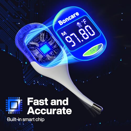 Image of Boncare 9 Seconds Basal Body Thermometer for Ovulation (Rice-White) | Oral Thermometer for Adults and Kids - Accurate Rectal Thermometer, with Fever Alarm and Large Display