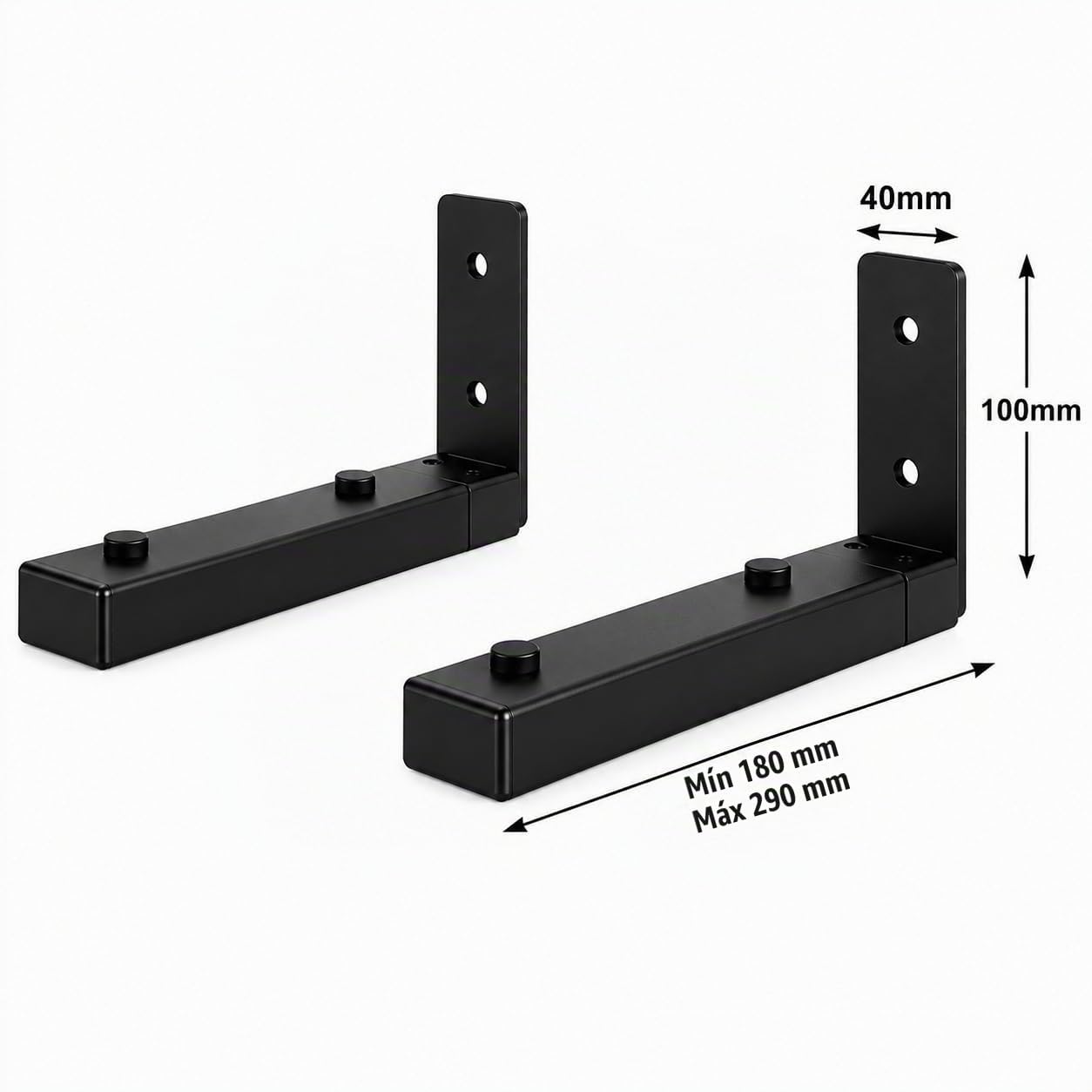 B-Tech BT15 Soporte de Pared para Altavoz Central – Brazos Ajustables 18 a 29 cm – hasta 15 kg – Acabado Negro – Juego de 2 Soportes.