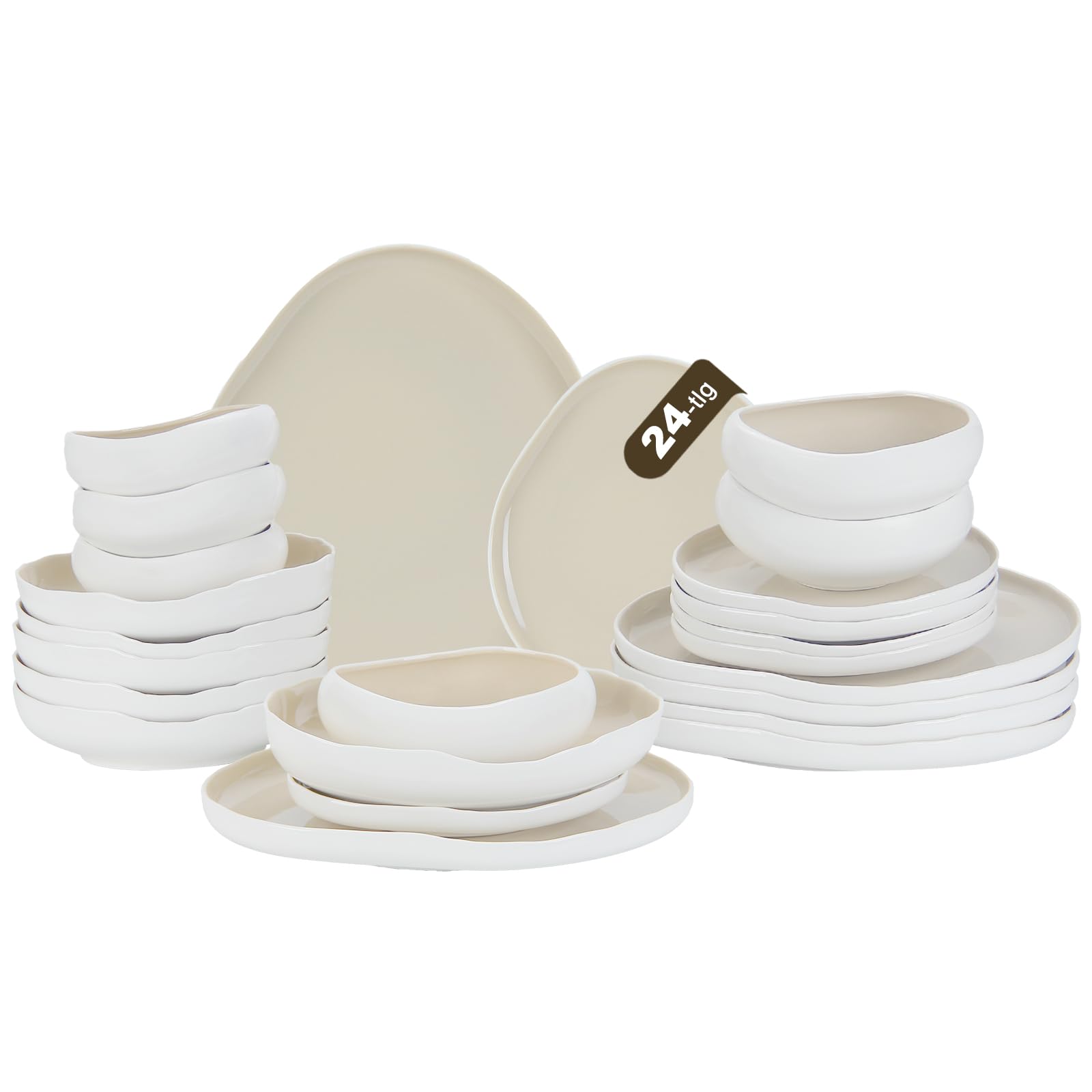 Geschirrset, Tellerset 6 Personen, 24-Teilig Tafelservice, Porzellan Geschirr Set Je Speiseteller, Dessertteller, Müslischalen, Salatschüssel, Geschirr Hellbeige | Dinner set, Tafelservice, Je 6 Speiseteller, Dessertteller, Müslischalen, Salatschüssel, Te