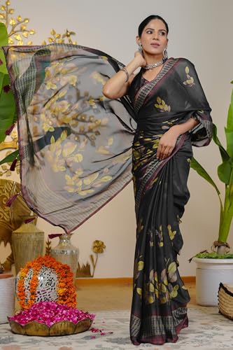 Image of MIRCHI FASHION Saree for Woman | Chiffon Floral Printed Breathable Occasional Sari with Blouse