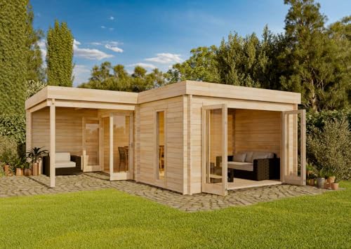 Alpholz Gartenhaus Sunbeam ISO aus Holz Holzhaus Wandstärke: 40 mm Inklusive: Terrasse,Schleppdach Blockbohlenhaus