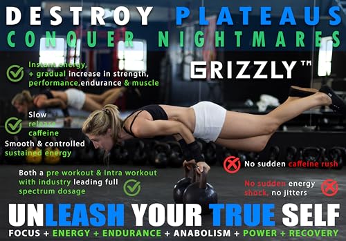 Image of Grizzly Nutrition True Legend Olympian Grade 450 Grams+30Gr Energy Caffeine Pack Pre Workout Powder Supplement for Men & Women, Focus & Muscle Pump Formula with L-Citrulline, Beta Alanine, Creatine & Caffeine Pack, Citrulline, Theanine, EAA +21 Power Boosters, Lab Researched Formula, Pineapple Crush