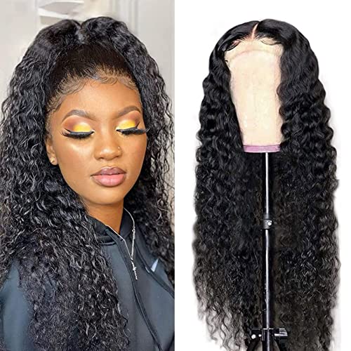 Water Wave Lace Front Wigs Human Hair Brazilian Virgin Human Hair 13X4 Lace Frontal Wig 150% Density Pre Plucked With Baby Hair Natural Black Kropan Wigs For Black Women (20 Inch)