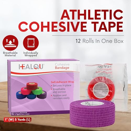 Image of HEALQU Self Adhesive Bandage Wrap - Cohesive Tape for Athletic and Sports 1inx5yd, 12 Rolls - Self Adherent Medical Tape, Flexible, Elastic Bandages Multicolor for Wrist & Ankle Vet Wrap for Dogs