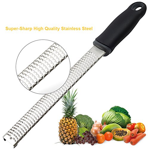 Lemon Zester, Stainless Steel Kitchen Cheese Grater, Plastic Cover Ergonomic Soft Black Handle - Image 4