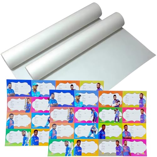 Image of Translucent Milky Frosty 10 Mtrs Book Cover Rolls (Pack of 2), 36 cm Wide Protective Covers for Notebooks, Includes 2 Sheets of Stickers /Bookplates (Cricket)