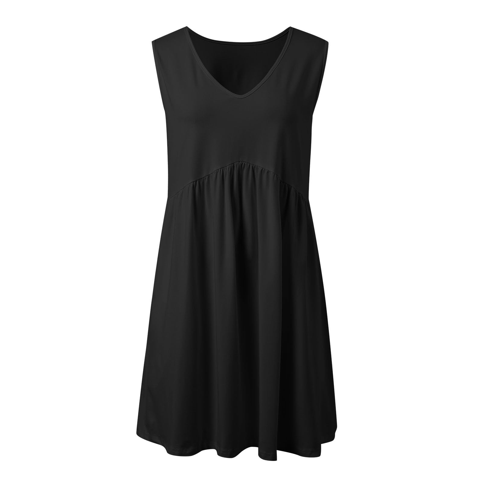 Vestido Casual De Verano for Mujer, Cuello En, Sin Mangas, Bolsillos Laterales, Diario Cómodo, Color Liso, Midi Fluido for Salidas