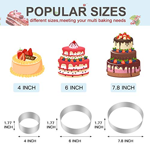 Meichu Round Cake Ring Set, Cake Mold 4/6/ 7.8 Inch,Stainless Steel Baking Mold, Set Of 3 #TOP1
