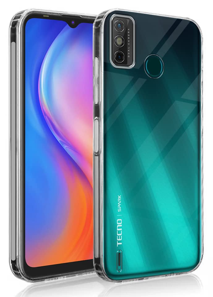 Image of Jkobi Back Cover Case for Tecno Spark 6 Go (Silicone Crystal Clear | Pure Camera Protection | Soft and Flexible for Charger and Headphone sockets | Shockproof Bumpers | Transparent)