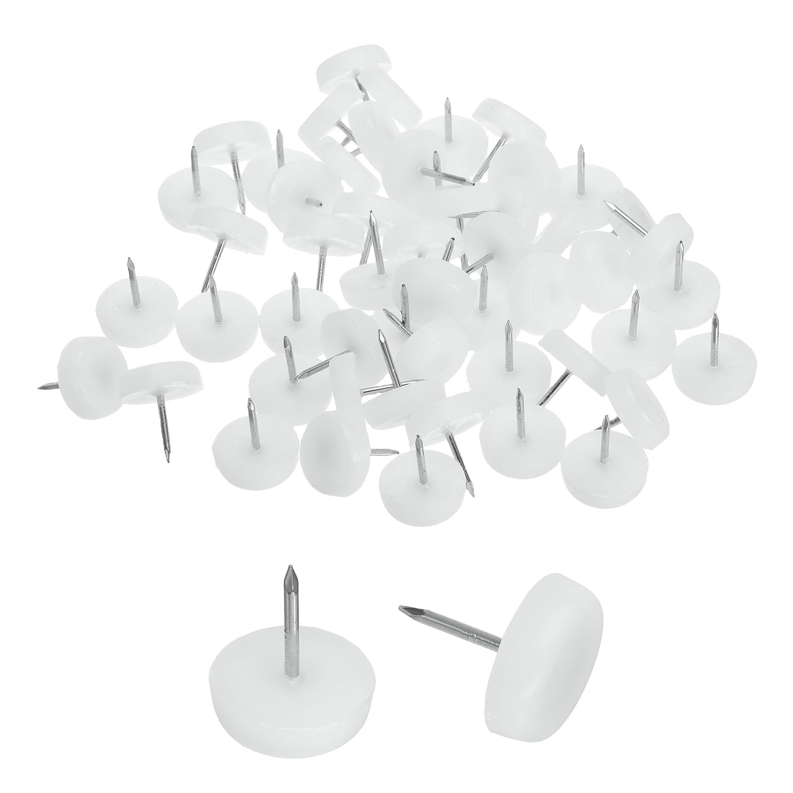sourcing map 50Pcs Furniture Sliders, 18mm Round Plastic Furniture Glides Nail-on Pads, Hardwood Floor Protectors for Chair, Table, Desk, Cabinet Leg, White