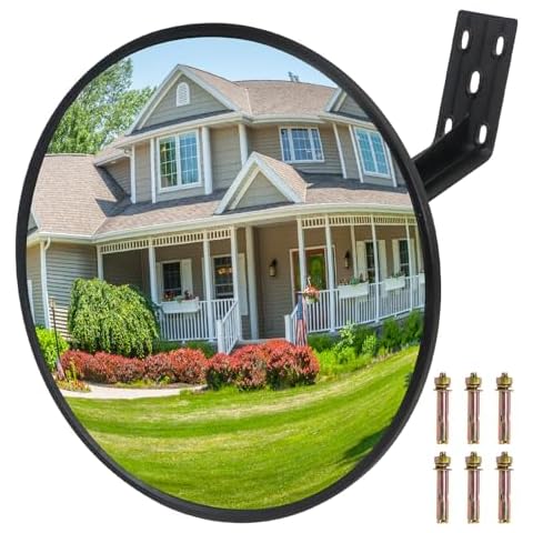 12-Inch Convex Security Corner Mirror (Clear View), Wide Angle Adjustable Fixing Bracket for Indoor and Outdoor Use, Curved Safety Mirror for Room Driveway Parking Garage Office Cover