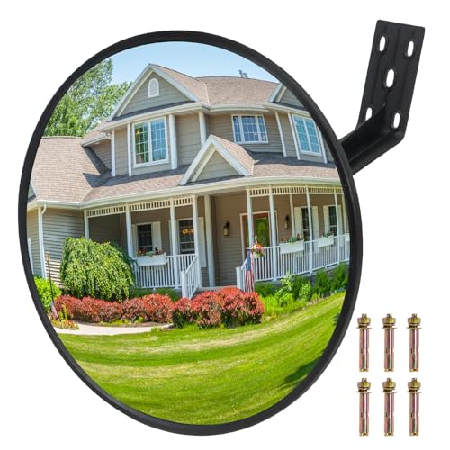 12 inch Acrylic Convex Safety Mirror, Adjustable Wide Angle View Traffic Security Convex Corner Mirror for Garage, Offices, Warehouses, Driveway and Outdoor Indoor Corner Blind Spot Areas