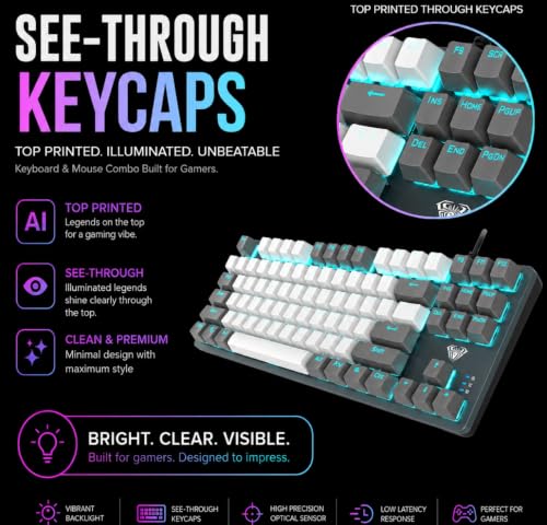 Image of Aula F3287 Wired Mechanical Gaming Keyboard, 87 Keys, Grey&White, Blue Switch