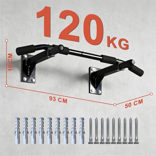 ISE Klimmzugstange Wand zur Wandmontage, Pull Up Bar mit rutschfesten Griffen, Klimmzugstange Decke mit Wandhalterung & 8 Schwerlastdübel zur Montage SY-165 – Bild 4