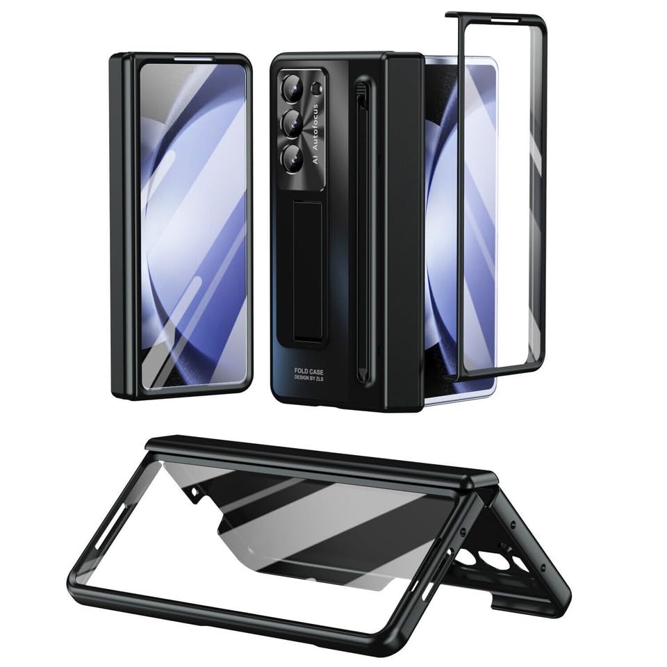 Coque Samsung Galaxy Z Fold 5 noire rigide avec charnière antichoc et stylet S Pen intégré