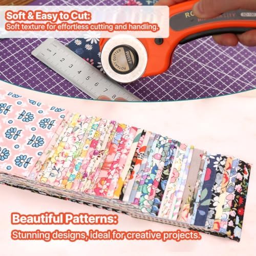 40 Pcs Yellow Cotton Fabric Jelly Roll Batting Strips for Rugs 2 1/2, Precut Floral Fabric for Crafting Quilting and Sewing (Blue Floral) — view 6