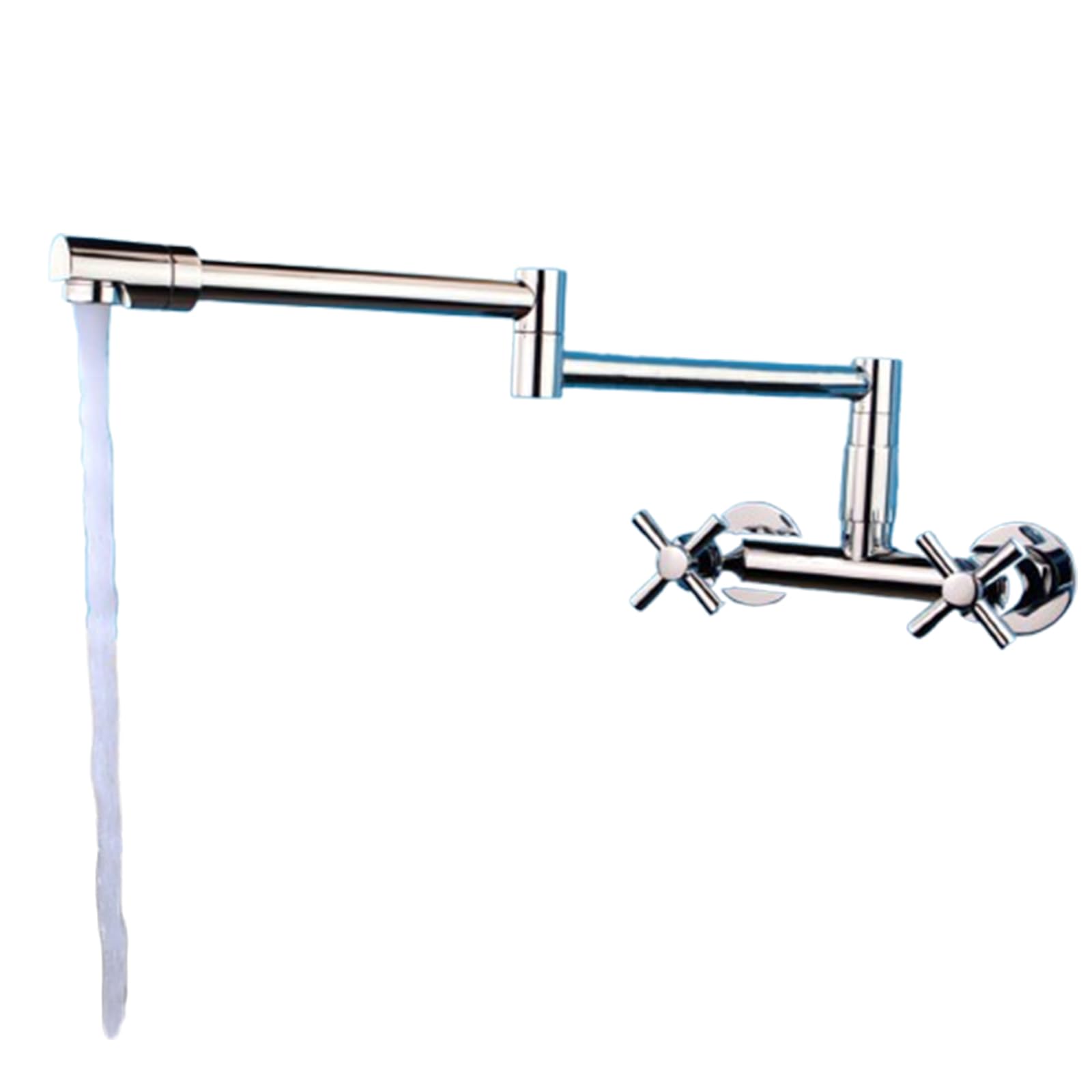 Grifo de llenado de ollas, grifo de cocina de latón de montaje en pared, brazo oscilante de doble junta, grifo de agua fría y caliente de dos manijas de un solo orificio, cromado