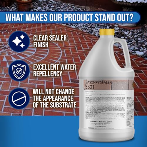 Image of DeckGeneral Masonry Sealer 5801 - Clear Concrete Sealant & Waterproof Sealer for Stone, Brick & Mortar - Silane Siloxane Coating for Driveways, Sidewalks, Patios & More (1 Gallon)