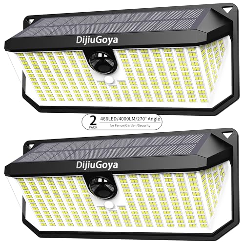 DijiuGoya Solar Security Lights Outdoor, 466 LED 4000Lm Ultra Bright, 270° Wide Motion Sensor, IP68...