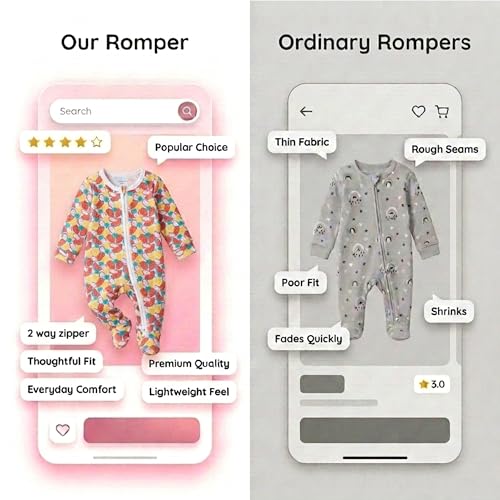 Image of The Mom Store Baby Zipper Romper for Boys and Girls Combos | Cotton | Soft and Comfortable Infant Bodysuit | Trendy Stylish Sleepsuit Nightsuit for Newborn Baby | Printed | Unisex Sleep Wear