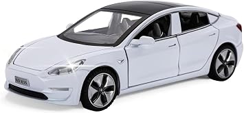 Tesla Model 3 132 Model Car, Toy Car With Light & Music, Pull-Back Function, Alloy Die-Cast, Ideal for Children From 3 Years & Collectors White