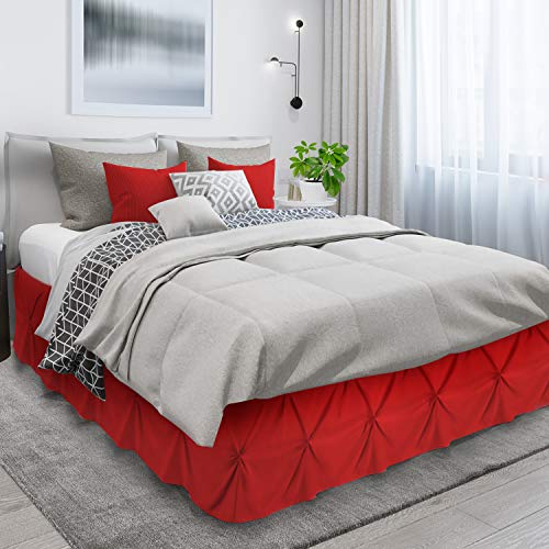 Image of Nestl Red Microfiber Full Bed Skirt, Pinch Pleat, 54' x 75' x 14', Hotel Quality, Easy Care