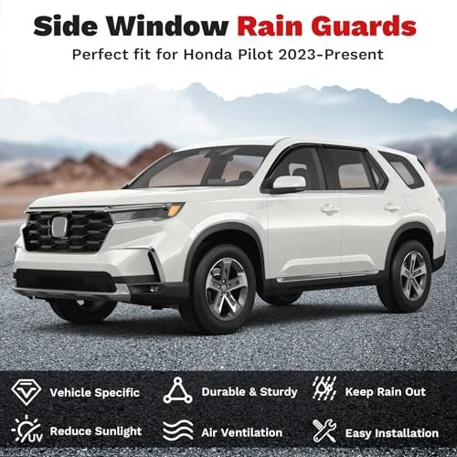 Image of Canvcle Window Visors Rain Guards for 2023-2025 2026 Honda Pilot LX Sport EX-L TrailSport Touring Elite Accessories, Outside-Mount Tape-On Side Window Wind Deflectors Vent Visors Shades Rainproof 4PCS