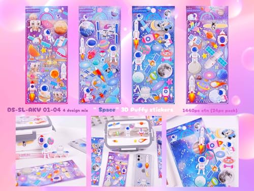 Image of Crackles Kawaii 3D Puffy Stickers for Kids - 3D Craft Book & Scrapbook Stickers, Self-Adhesive, Cute for Girls and Boys (Astronaut Theme) (Pack of 12)