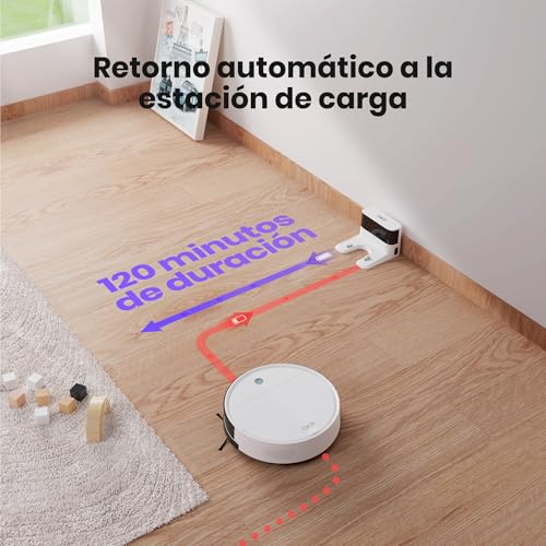 OKP K5 Aspirateur Robot avec Télécommande, 2500 Pa, 120 Min, Minceur 7,8 cm, Silencieux, 4 Modes de Nettoyage, Recharge Automatique, Wi-FI/Application/Alexa, Idéal pour sols, Tapis et Poils d’Animaux