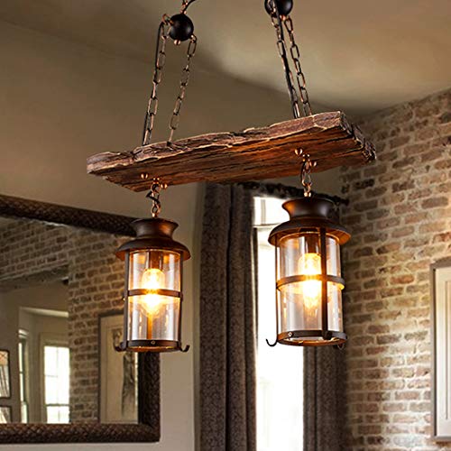 Lustre vintage bois pour table à manger et salon style industriel rétro