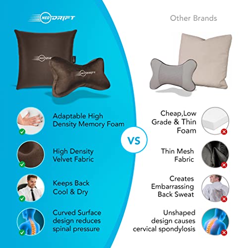 Image of Neodrift 'Neo-Kit Combo' - (Colour - Coffee)(2 Neck Cushions, 2 Square Pillows) | Neck & Back Rest Support Cushion Memory Foam Pillow for Neck, Head, Shoulder & Back Pain-Relief for Car Seat