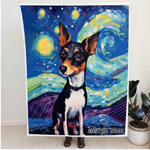 Custom Dog Blanket - Rat Terrier Dog Arts Starry Night Blanket, Dog Fleece Blanket, Dog Throw Blankets, Dog Christmas for Bed Sofa Living Room Couch Home Decor TXD20-078