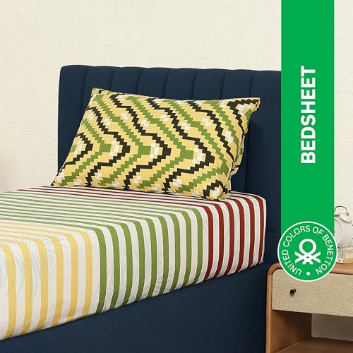 Image of United Colors of Benetton Single Bedsheet Set | 100% Cotton 210 TC Single Bed Sheet with 1 Pillow Cover | Soft, Skin-Friendly & Fade-Resistant Safari Collection